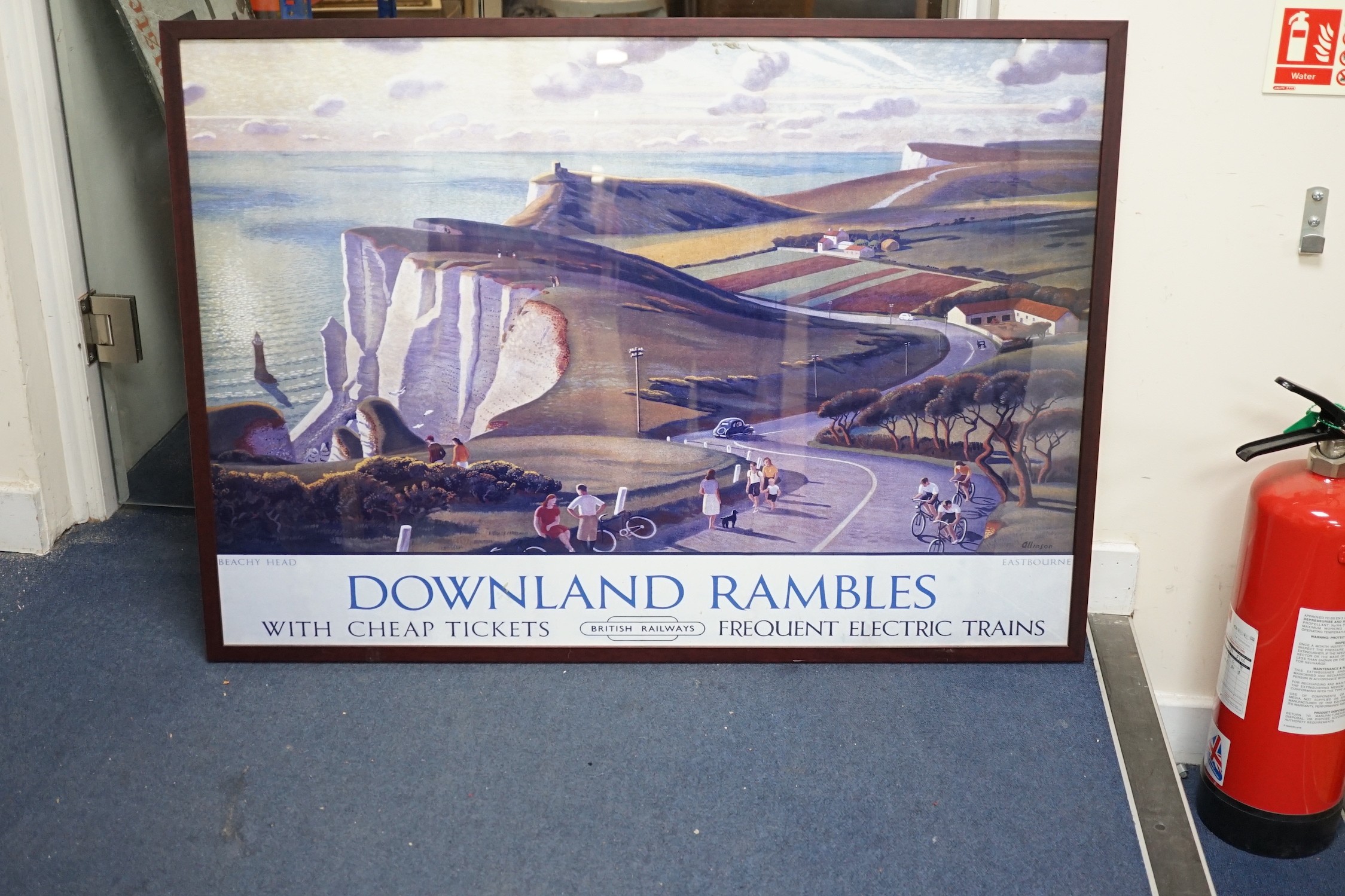 After Adrian Allinson, colour print, British Railways poster for Downland Rambles, Beachy Head / Eastbourne, 69 x 99cm